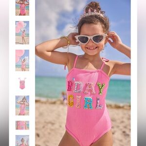 Pink 'Bday Girl' Girls Swimsuit